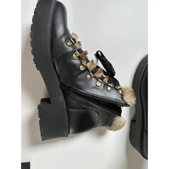 American Eagle combat boots with fur, women's size 10 - Picture 3 of 6